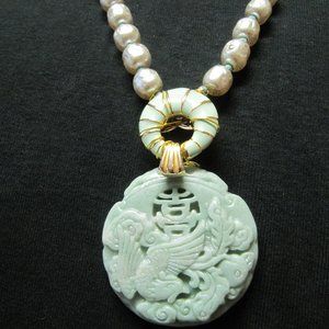 Custom made designer necklace carved jade mabe` pearls Claudia Myers Designs